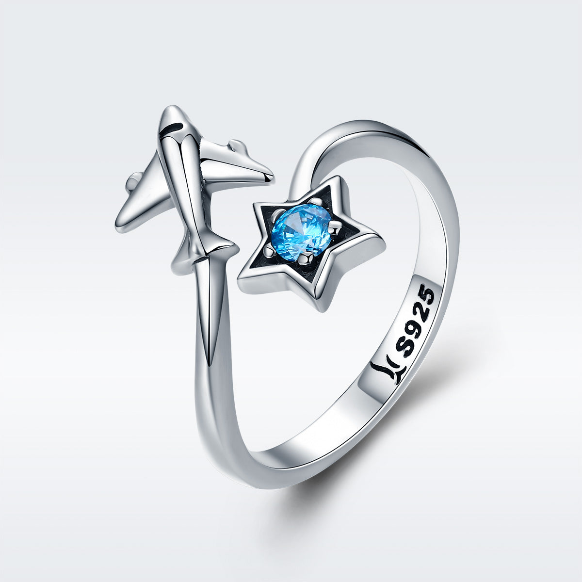 S925 Sterling Silver Star and Airplane Ring Set for Women