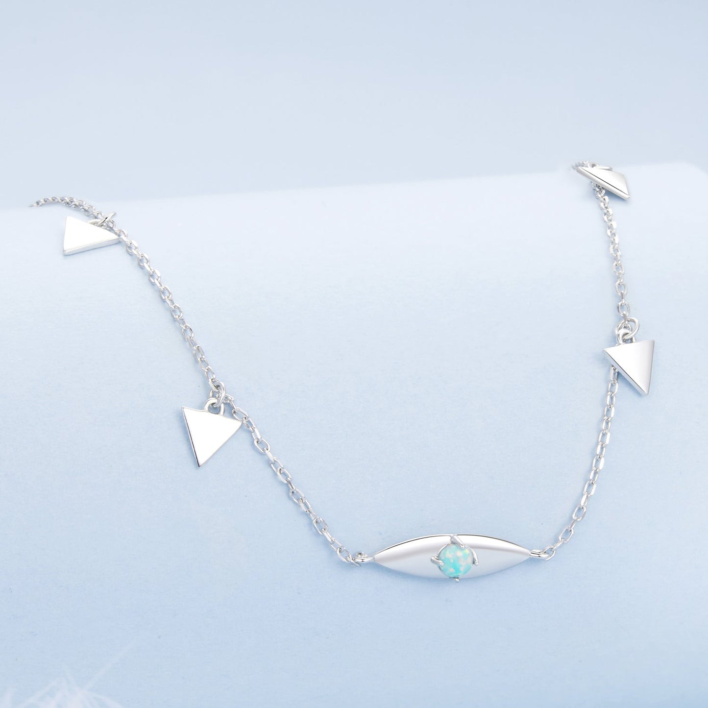 925 Sterling Silver Opal Pendant Necklace for Women - 40+5cm Adjustable Length