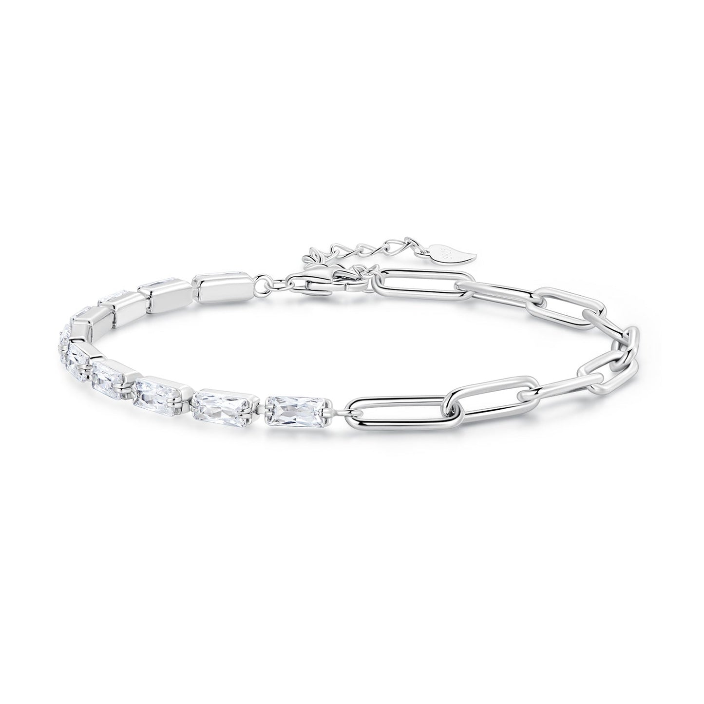 925 Sterling Silver Pavé Setting CZ Bracelet with Platinum Plating, Adjustable 14.5+3cm, for Women