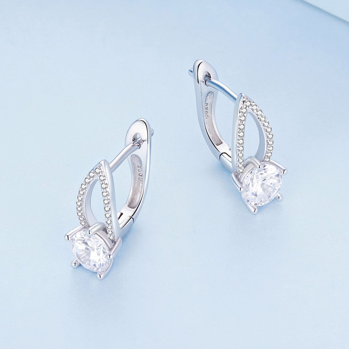 925 Sterling Silver Earrings with CZ Pavé Setting, 1.4*0.62cm for Women
