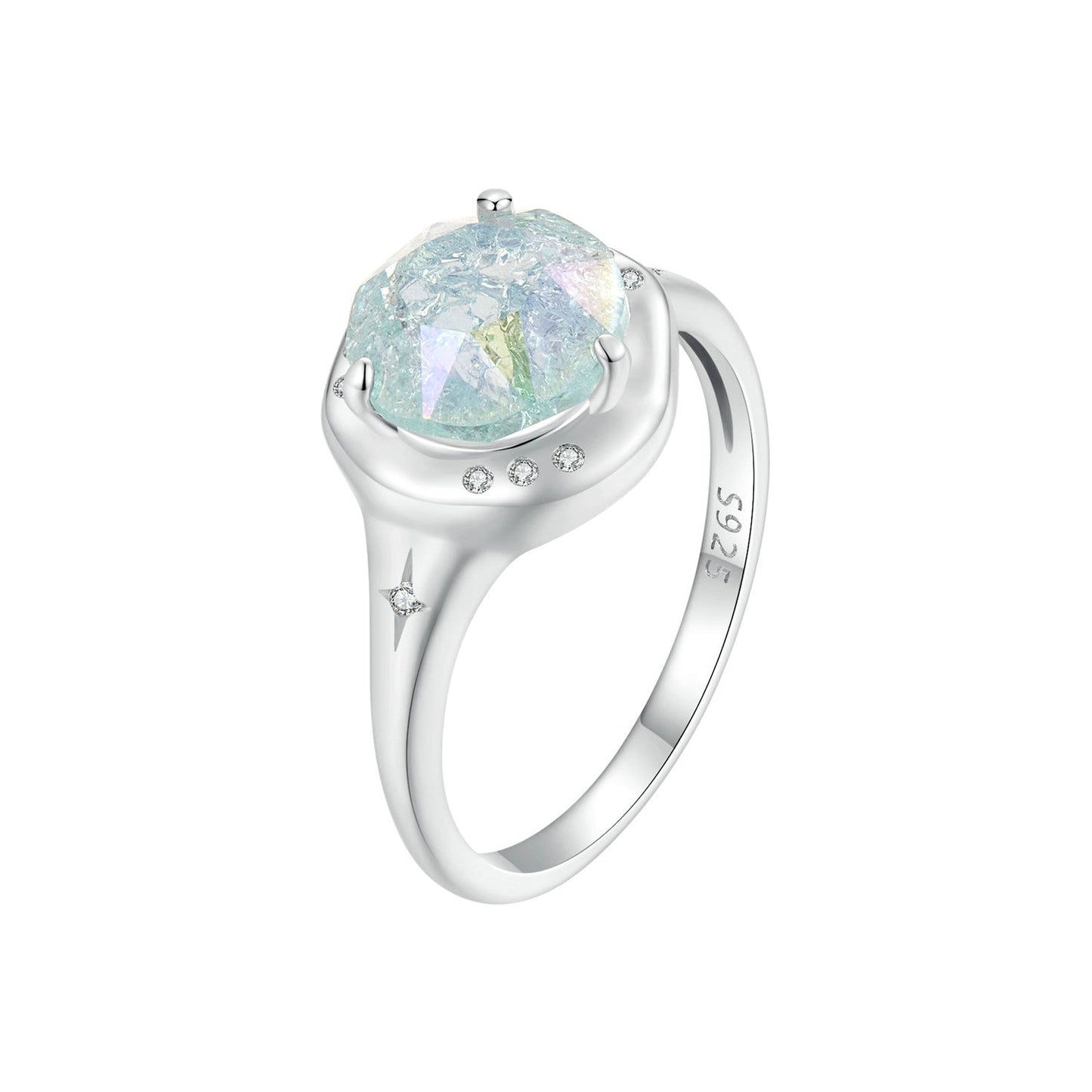 925 Sterling Silver Ring Size 6.0 with 11mm CZ & Transparent Glass for Women
