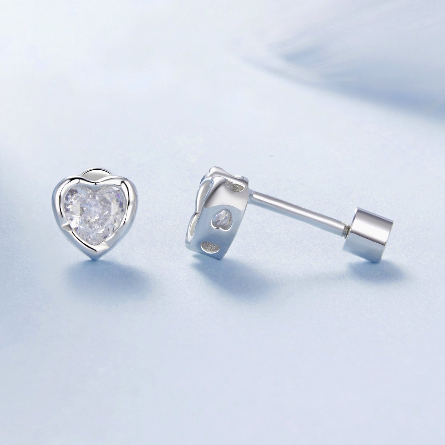 925 Sterling Silver Earrings with Plated White Gold & Pavé Setting CZ, 0.5cm for Women