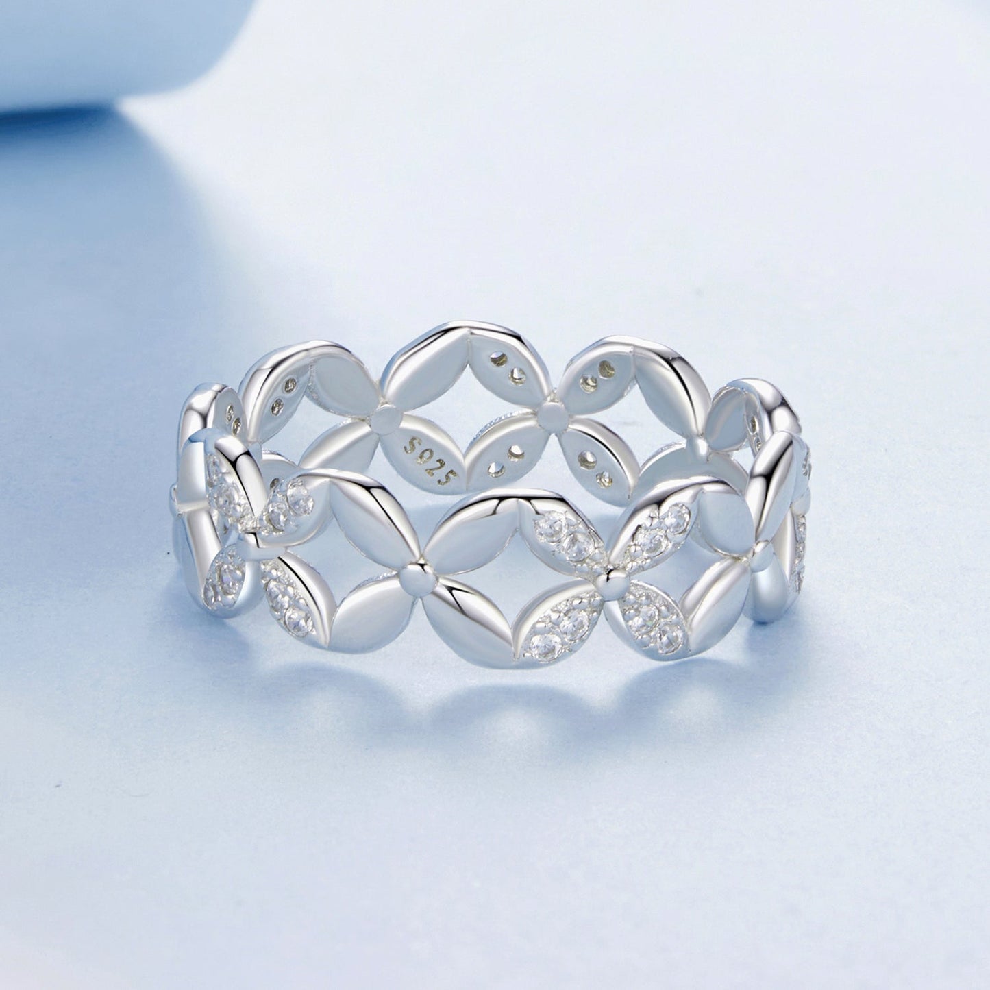 925 Sterling Silver White Gold Plated 0.6cm Ring Size 6 for Women