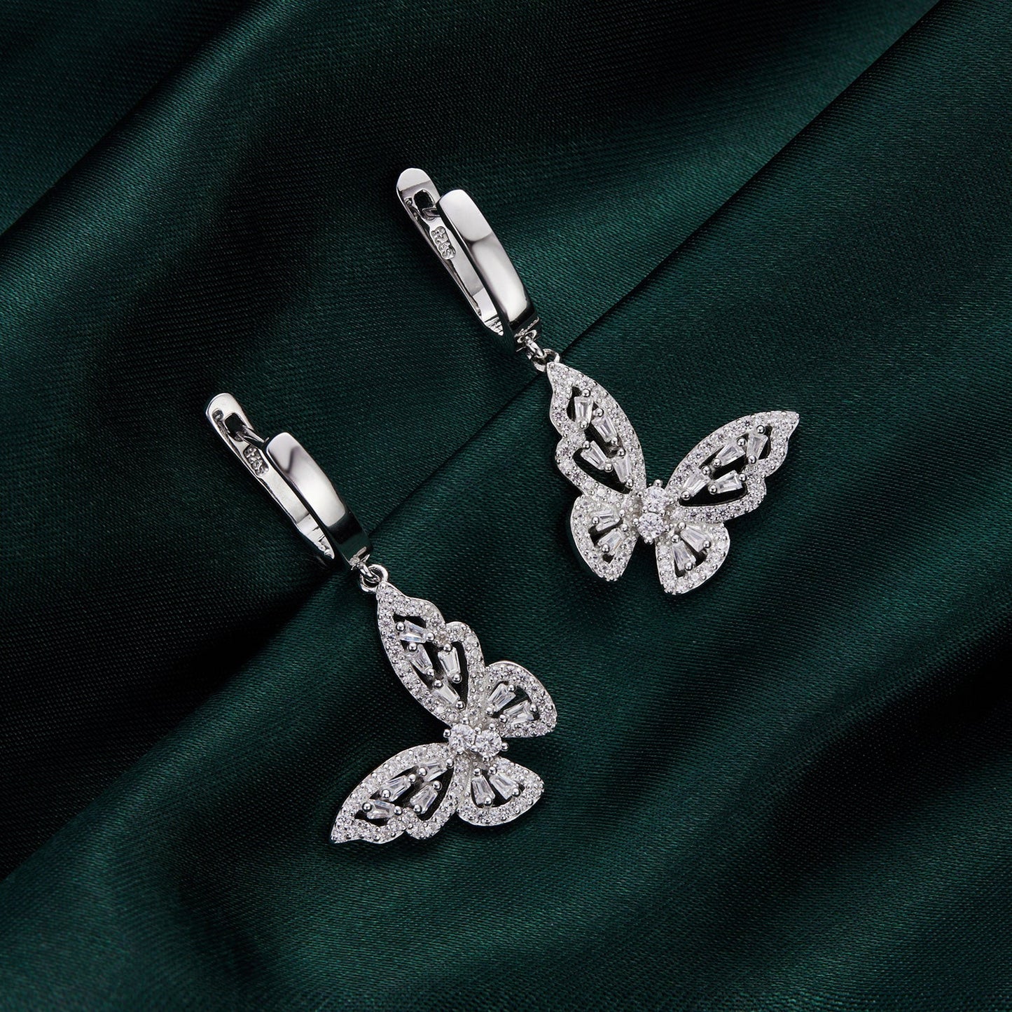 925 Sterling Silver Earrings with Pavé Setting CZ, 37x19mm for Women