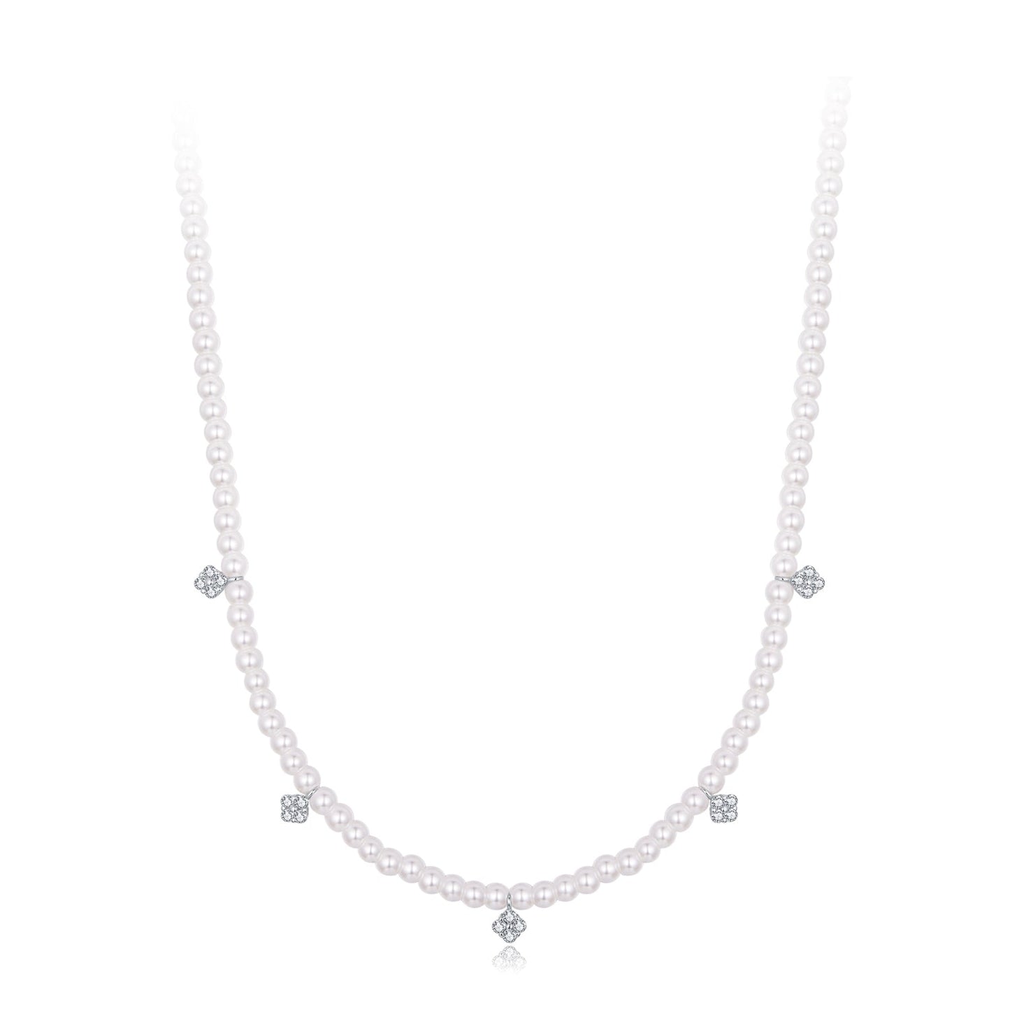 925 Sterling Silver Necklace with Pavé Setting CZ & Synthetic Pearl for Women