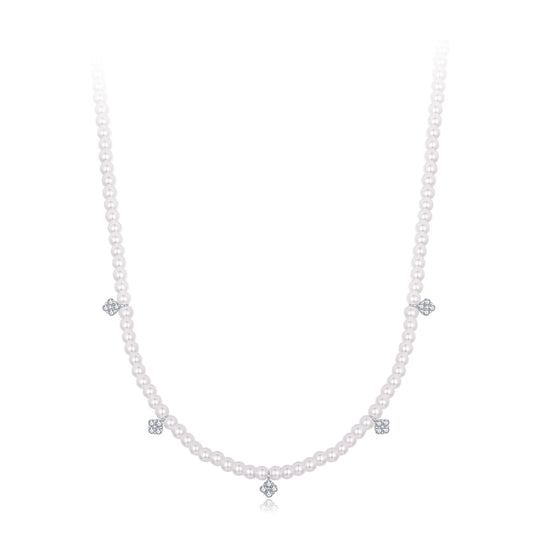 925 Sterling Silver Necklace with Pavé Setting CZ & Synthetic Pearl for Women