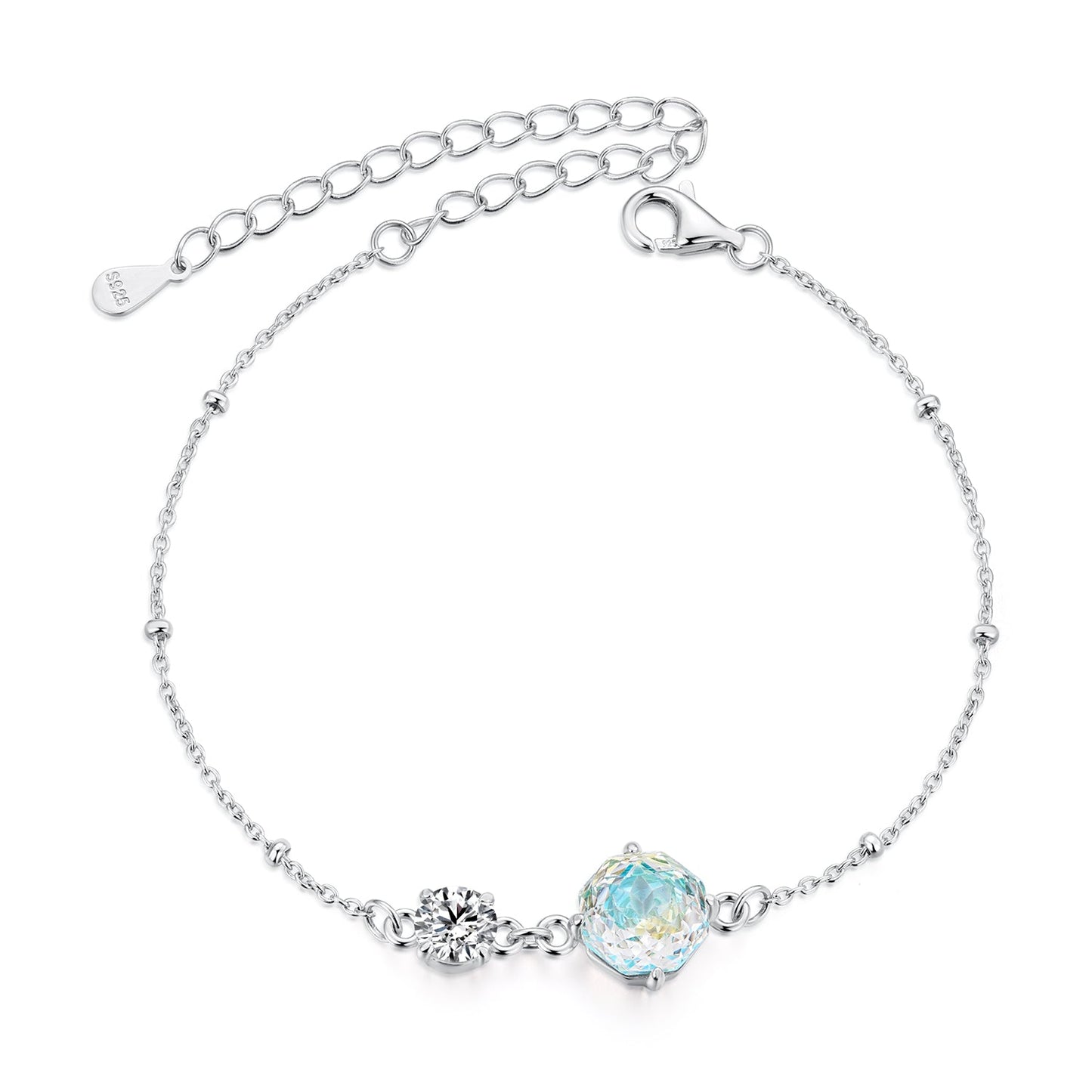 925 Sterling Silver 0.8cm CZ White Gold Plated Bracelet for Women