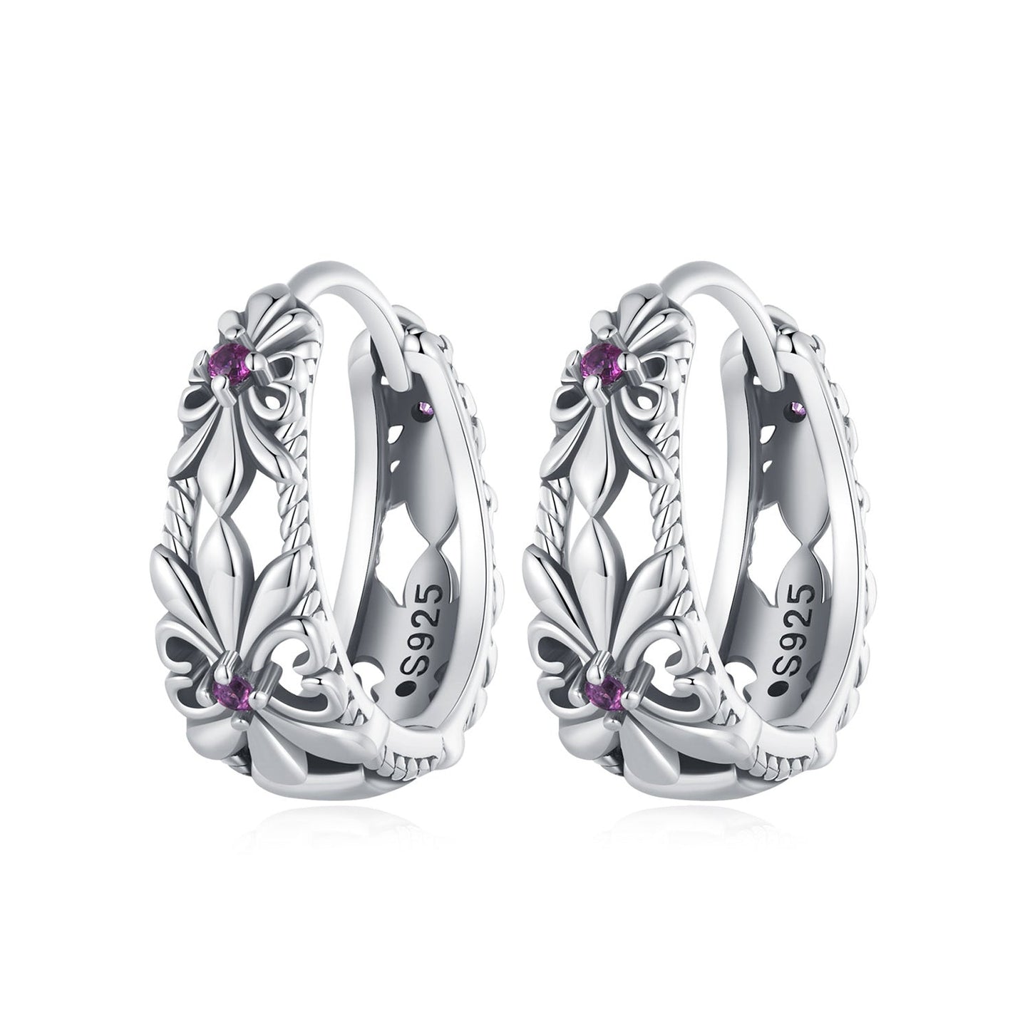 925 Sterling Silver Earrings with Pavé Setting and Oxidized Finish