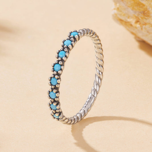 925 Sterling Silver Synthetic Turquoise Ring Size 6.0
