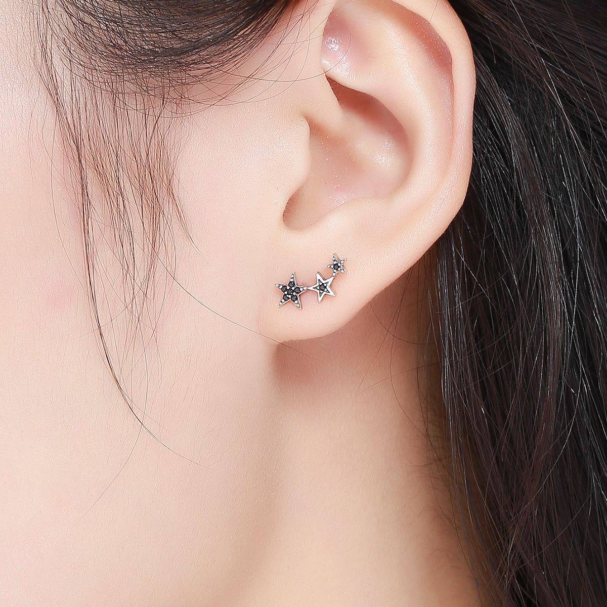 S925 Oxidized Silver Pavé CZ Earrings for Women