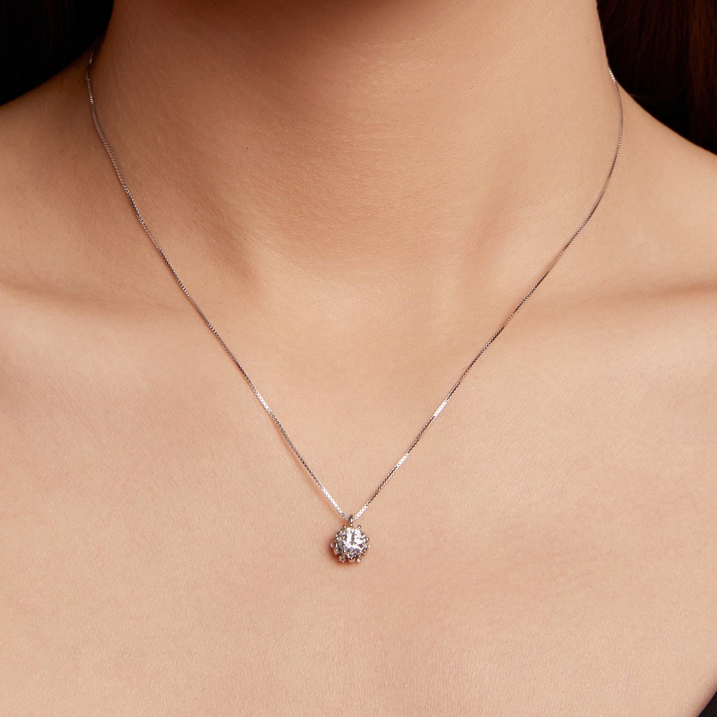 925 Sterling Silver Moissanite & CZ Pavé Necklace - 40+5cm for Women