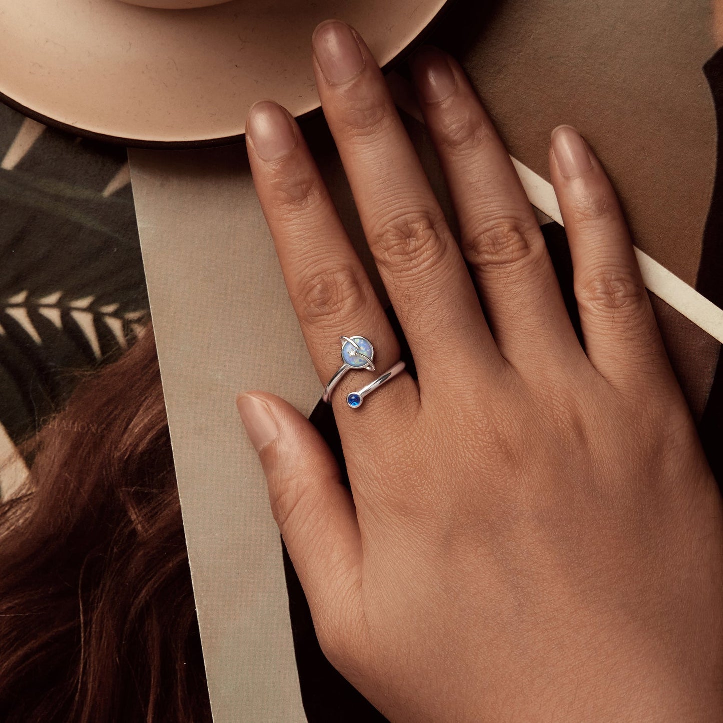 925 Sterling Silver Ring with Pavé Setting, White Gold Plated, with Translucent Opal for Women