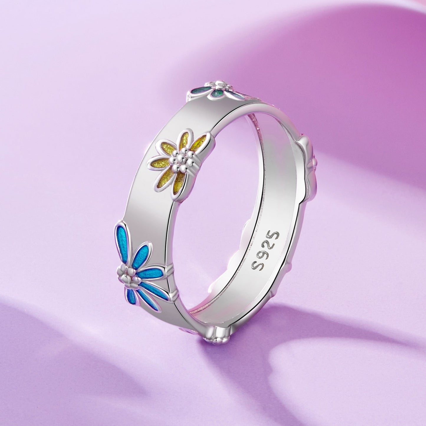 925 Sterling Silver Enamel Ring Size 6.0 for Women