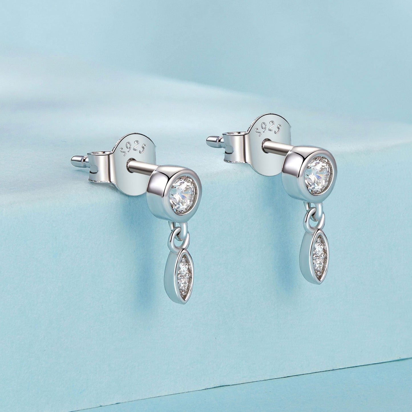 925 Sterling Silver Earrings with Pavé Setting CZ in White Gold - 11*4mm