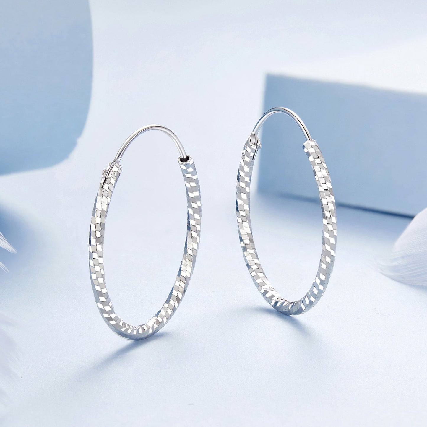 925 Sterling Silver Earrings for Women - White Gold Plated, 2.6*0.2 cm, Style L