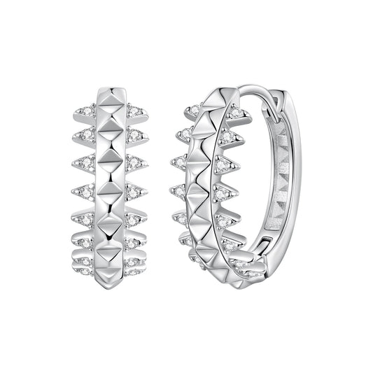 925 Sterling Silver White Gold Plated 1.6cm Pavé CZ Hoop Earrings for Women