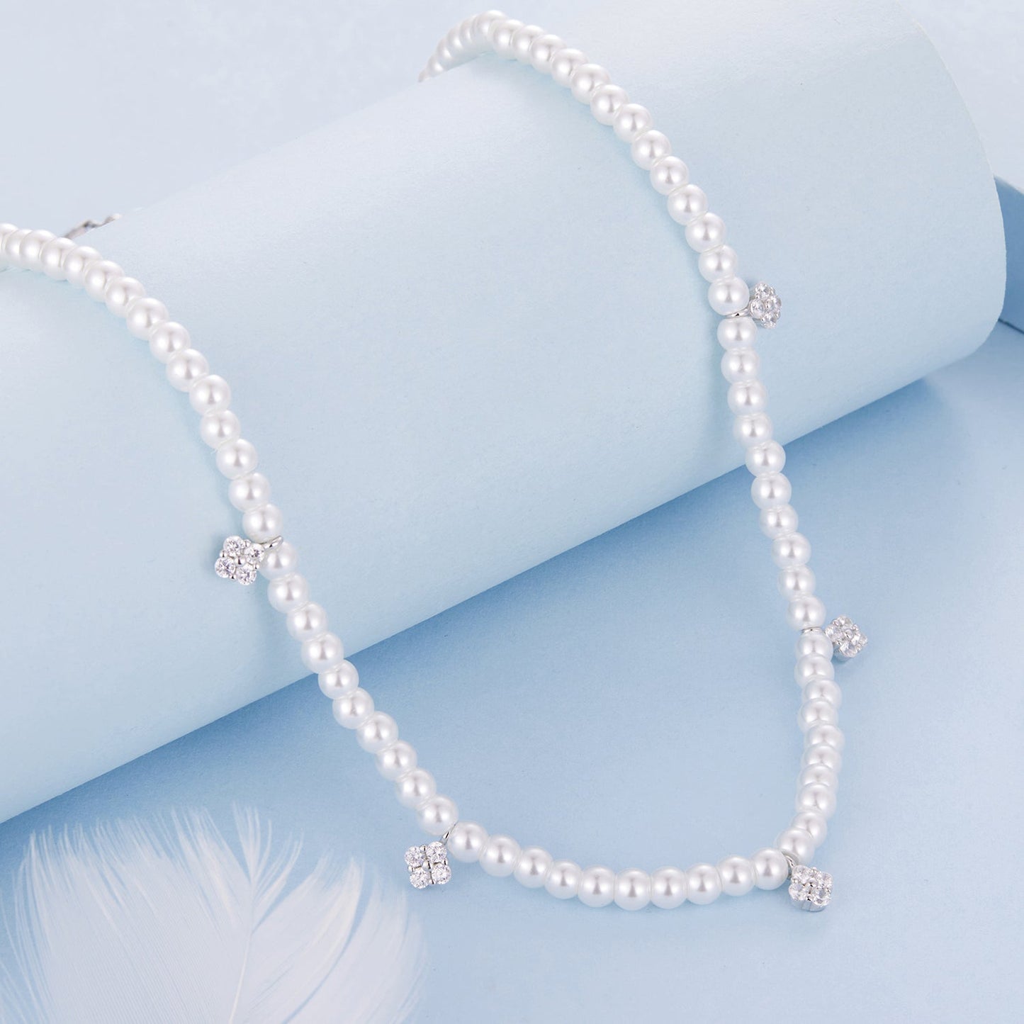 925 Sterling Silver Necklace with Pavé Setting CZ & Synthetic Pearl for Women