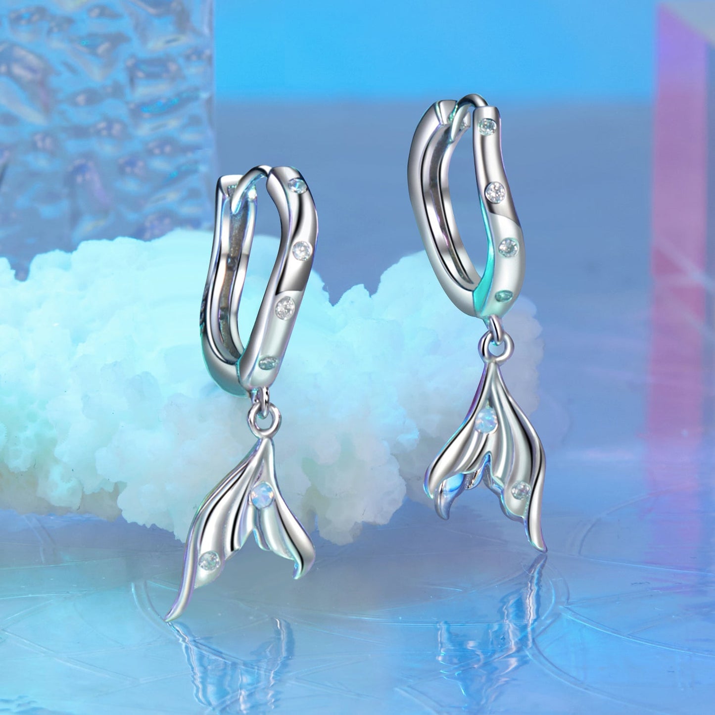 925 Sterling Silver Earrings with Nano Opal Stone and CZ in White Gold Finish