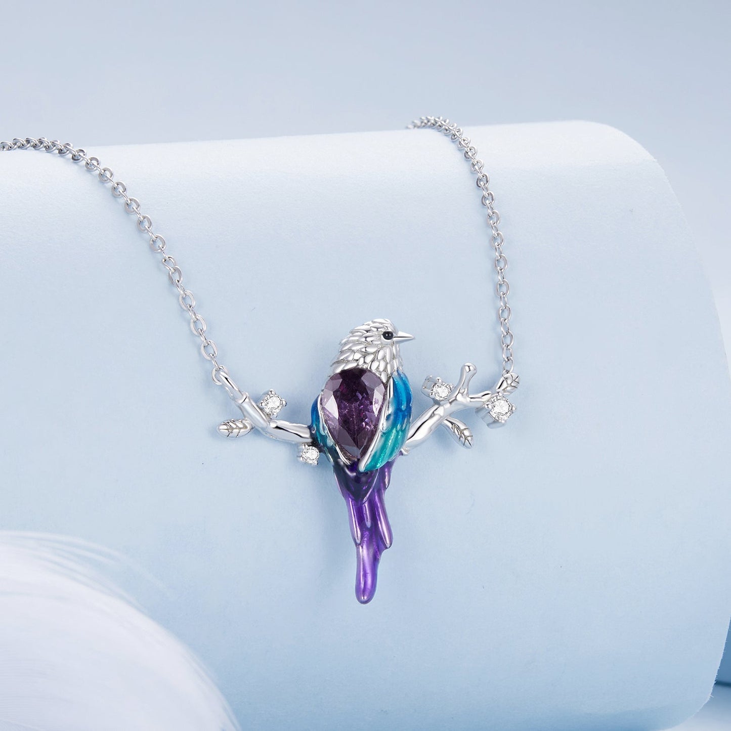 925 Sterling Silver Plated Platinum Pendant Necklace with Enamel and CZ for Women