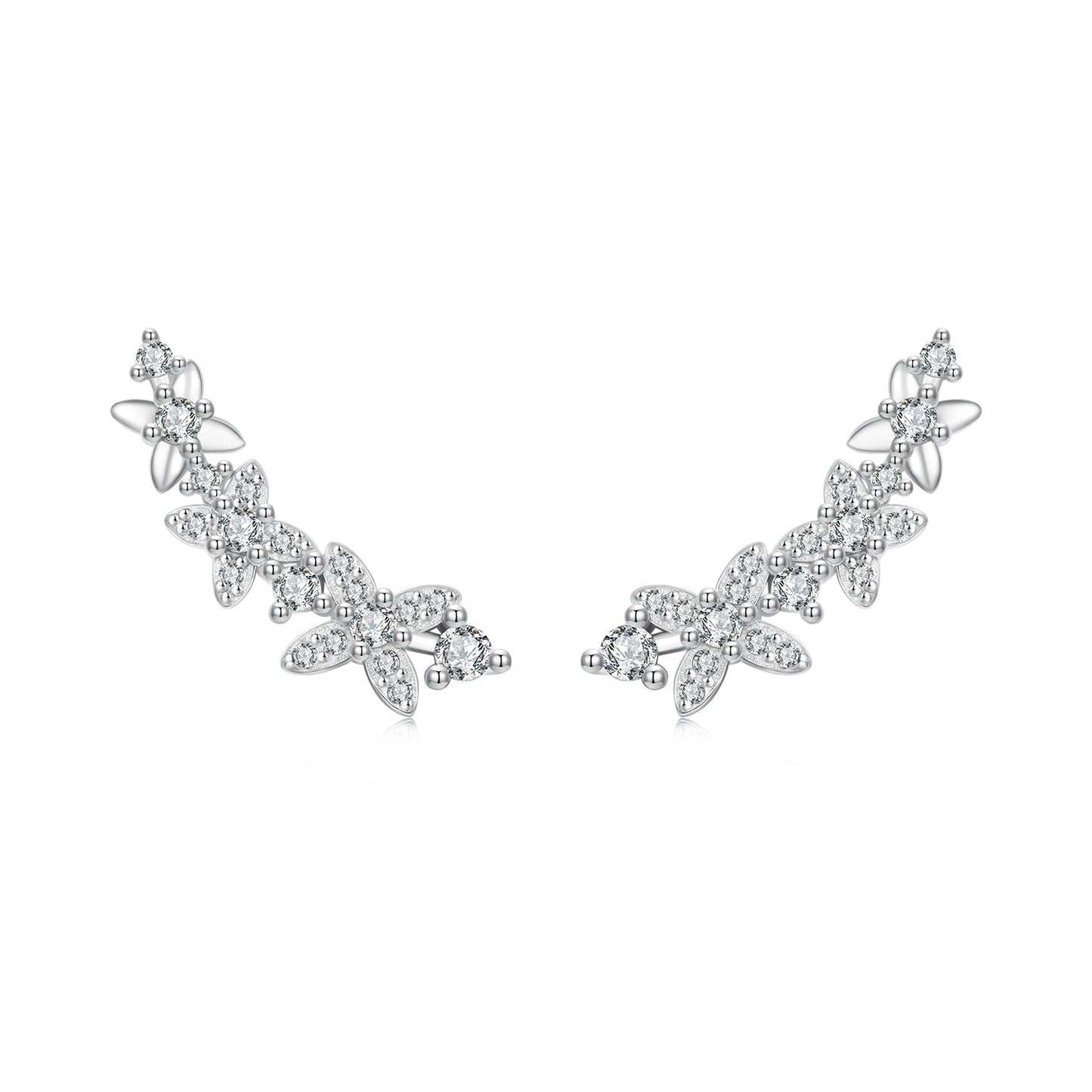 925 Sterling Silver White Gold Plated CZ Earrings 0.5*1.8cm for Women