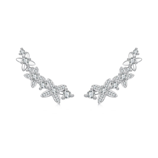 925 Sterling Silver White Gold Plated CZ Earrings 0.5*1.8cm for Women