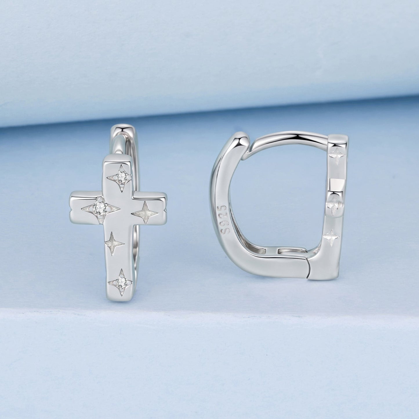 925 Sterling Silver Hoop Earrings with Pavé Setting CZ, 1.3x0.8cm, for Women
