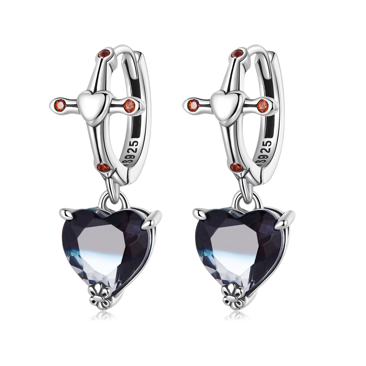 925 Sterling Silver Earrings with Pavé Setting CZ - Oxidized Silver - 2.3cm x 0.9cm - For Women