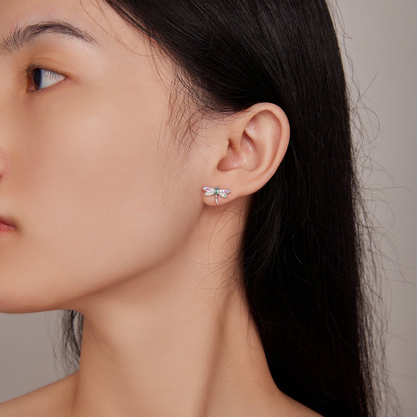 925 Sterling Silver Earrings with Pavé CZ and Transparent Glass