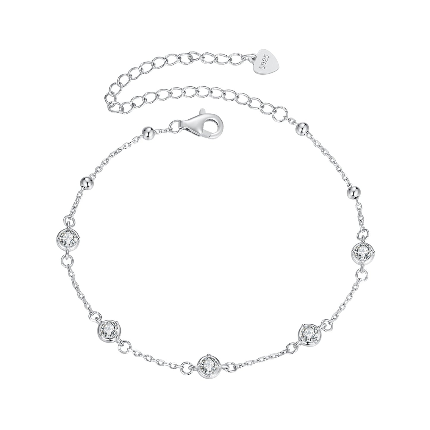 925 Sterling Silver 3mm Moissanite Bracelet for Women