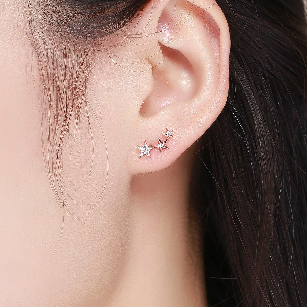 925 Sterling Silver Plated Rose Gold Pavé Setting CZ Earrings for Women