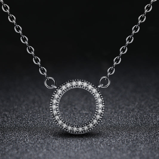 925 Sterling Silver Necklace with Pavé Set CZ, 45cm Length, Pendant 1.2cm, For Women
