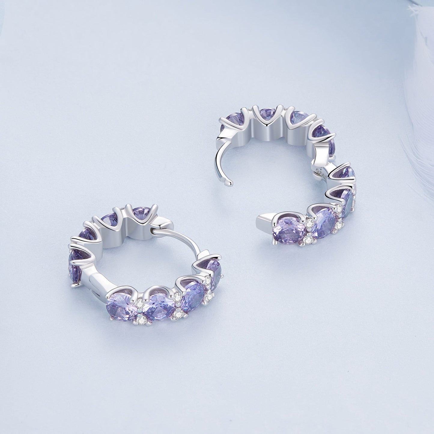 925 Sterling Silver Earrings with Pavé Setting and Plated Platinum for Women
