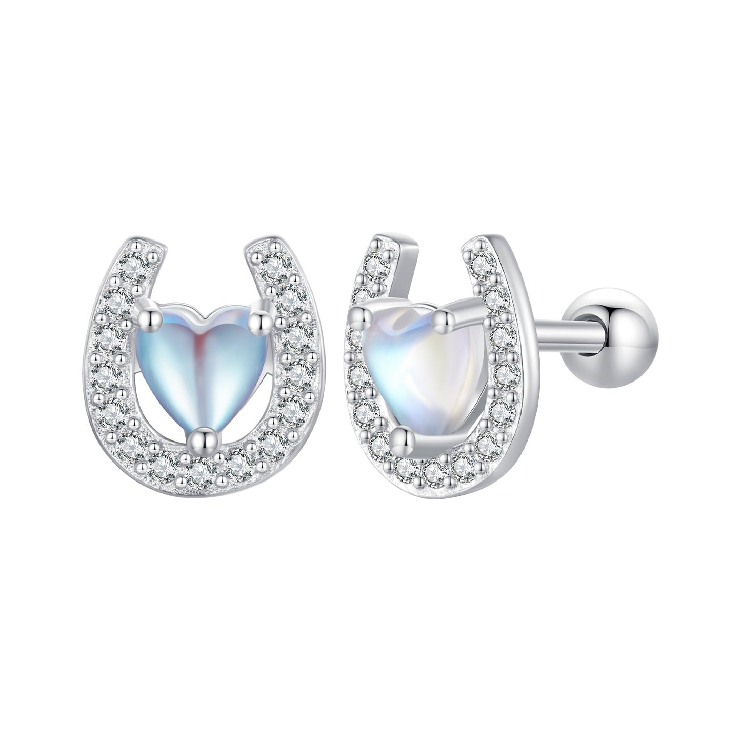 925 Sterling Silver Pavé Setting Moonstone Earrings with CZ and Platinum Plating