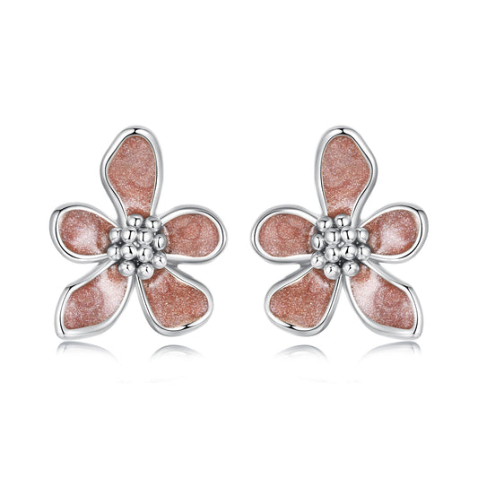 925 Sterling Silver White Gold Plated Enamel Earrings 0.9*1.0cm for Women