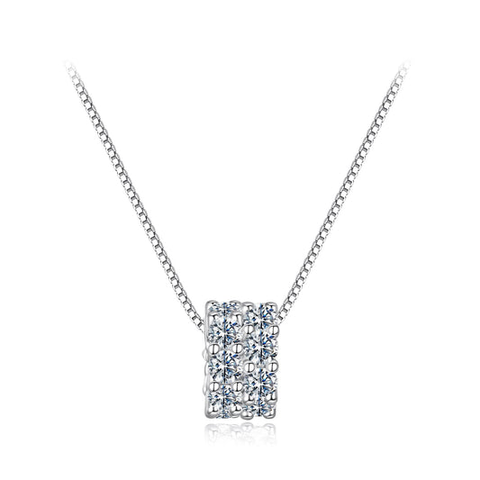 925 Sterling Silver & Moissanite Necklace, 40+5cm Length, White Gold Plated, Women's Jewelry