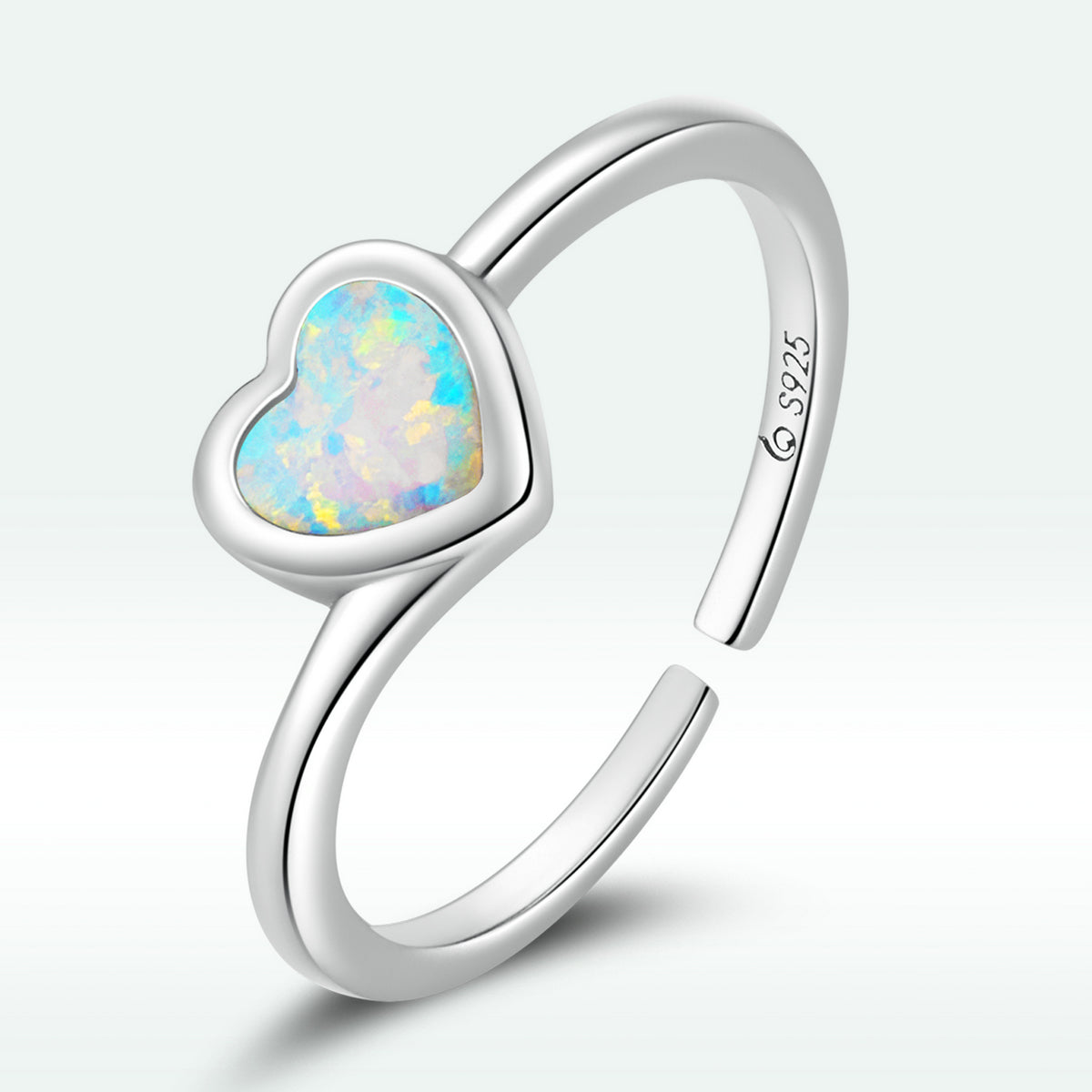 925 Sterling Silver Translucent Opal Oxidized Silver Ring for Women
