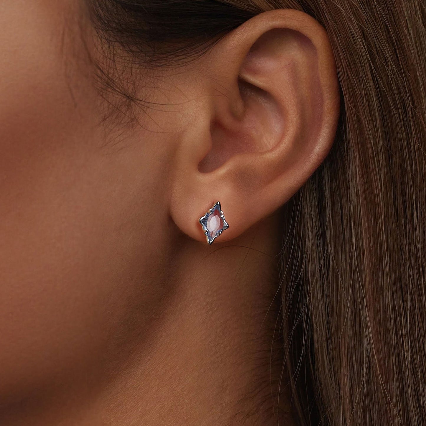 925 Sterling Silver Earrings with Transparent Glass and White Gold Plating