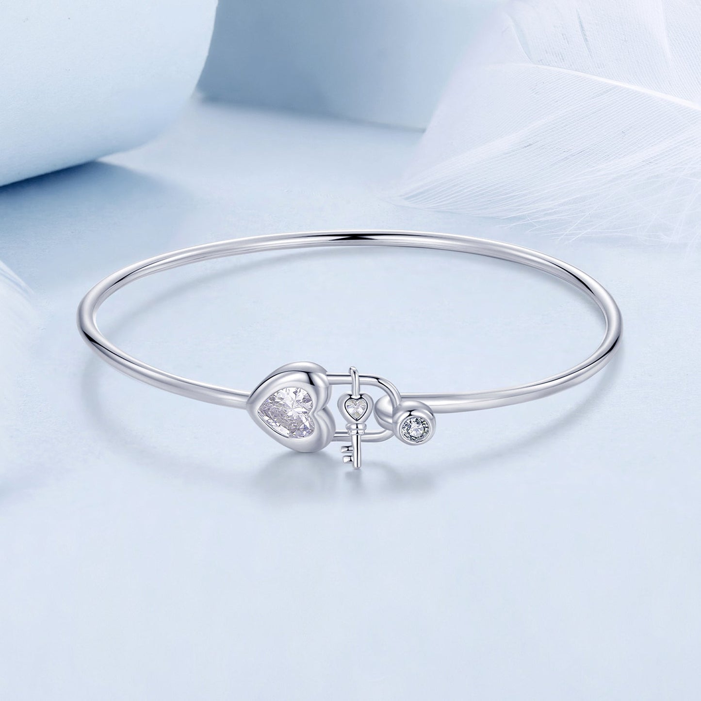 925 Sterling Silver Bracelet with CZ, 17mm, White Gold Plated, For Women