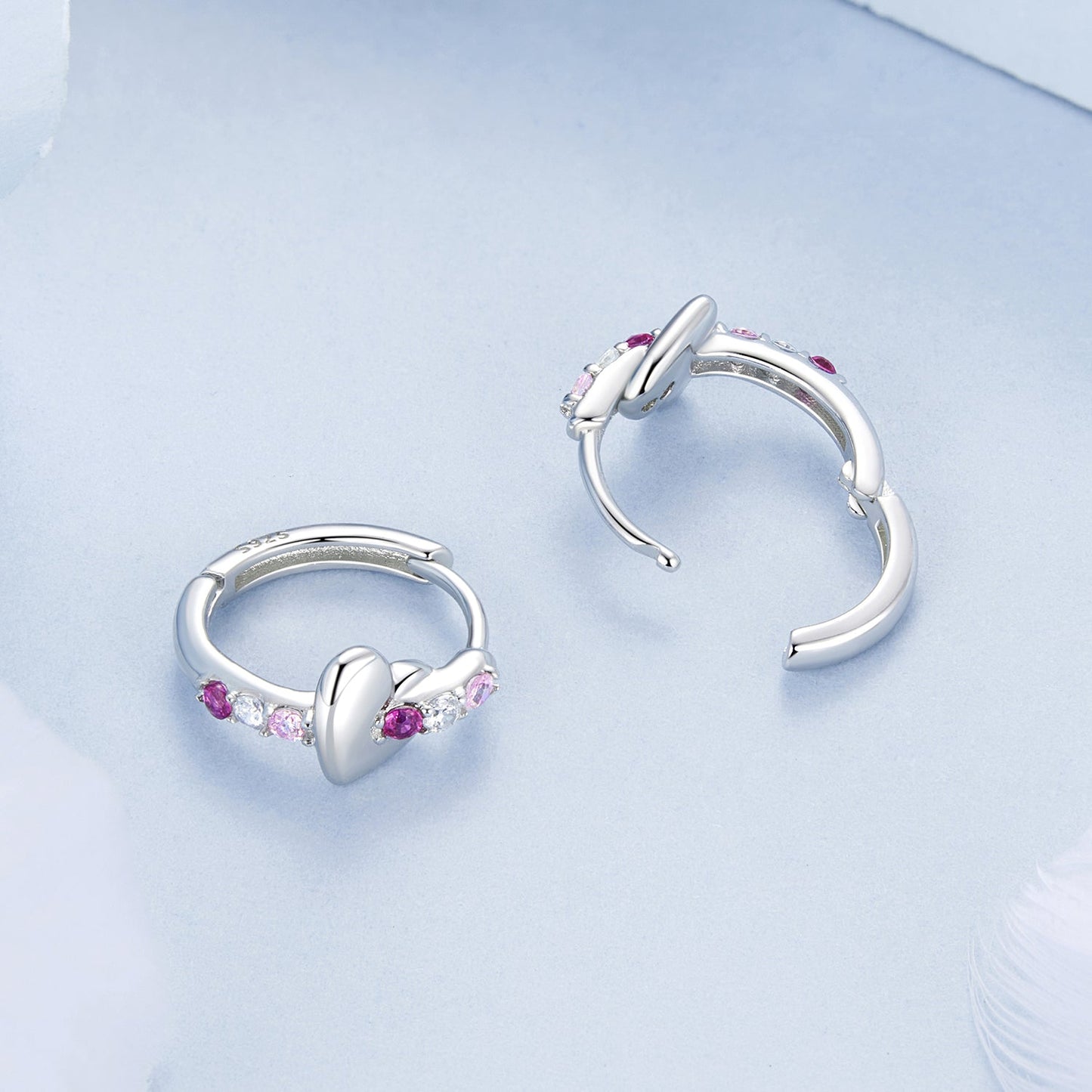 925 Sterling Silver Earrings with Pavé Setting CZ in White Gold, 1.2*0.6cm for Women