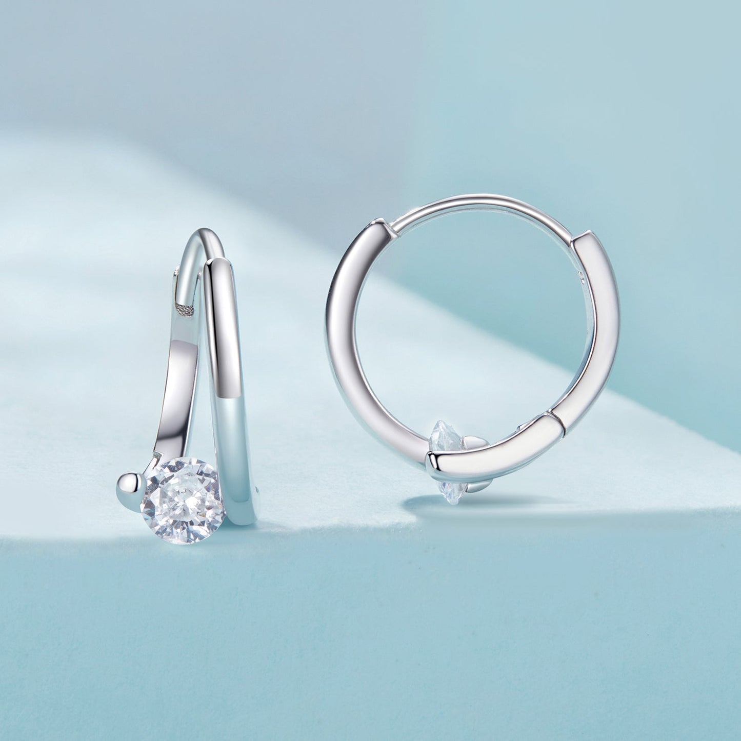 925 Sterling Silver Earrings with Pavé Setting CZ, Platinum Plated, 15x7mm for Women