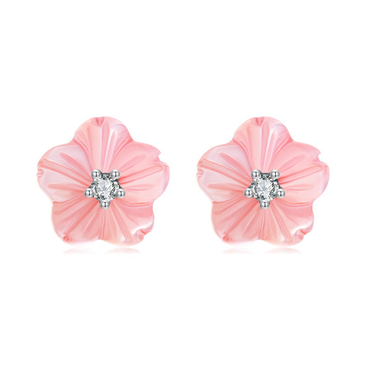 925 Sterling Silver Earrings with High-Quality Nacre and Pavé CZ, Oxidized Silver