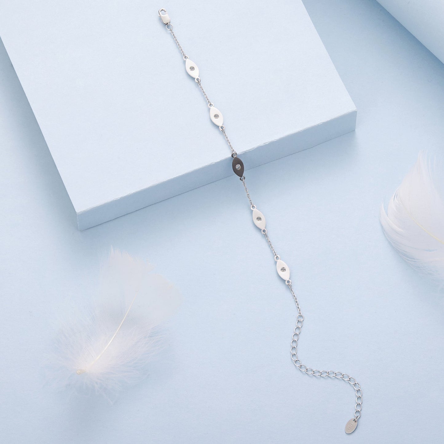 925 Sterling Silver White Gold Plated Bracelet with CZ Pendants for Women