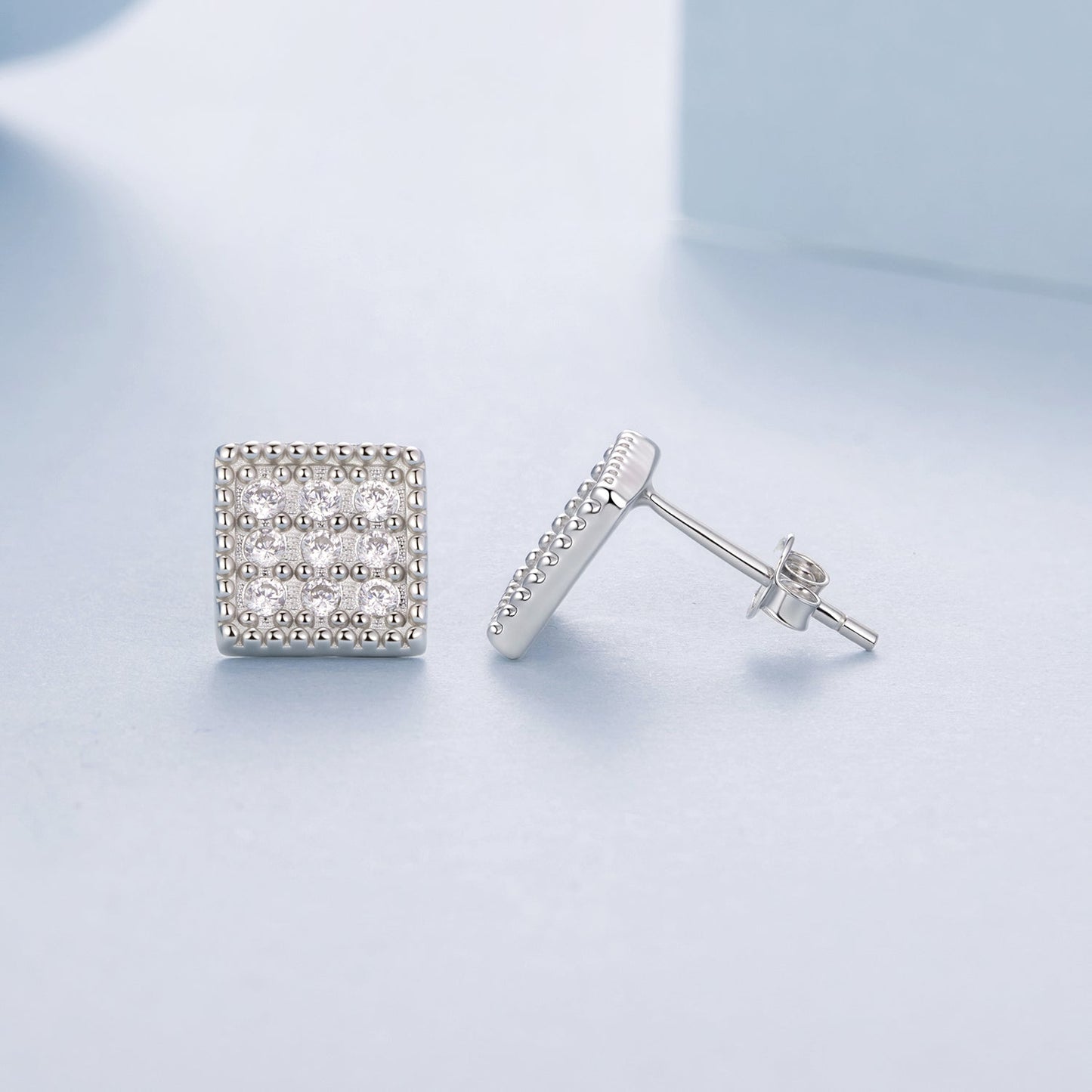 925 Sterling Silver 0.8cm Pavé Setting CZ White Gold Plated Earrings for Women