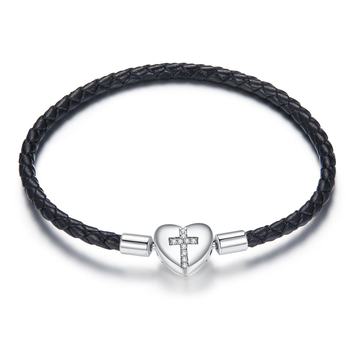 925 Sterling Silver Leather 17cm Bracelet with Oxidized CZ for Women