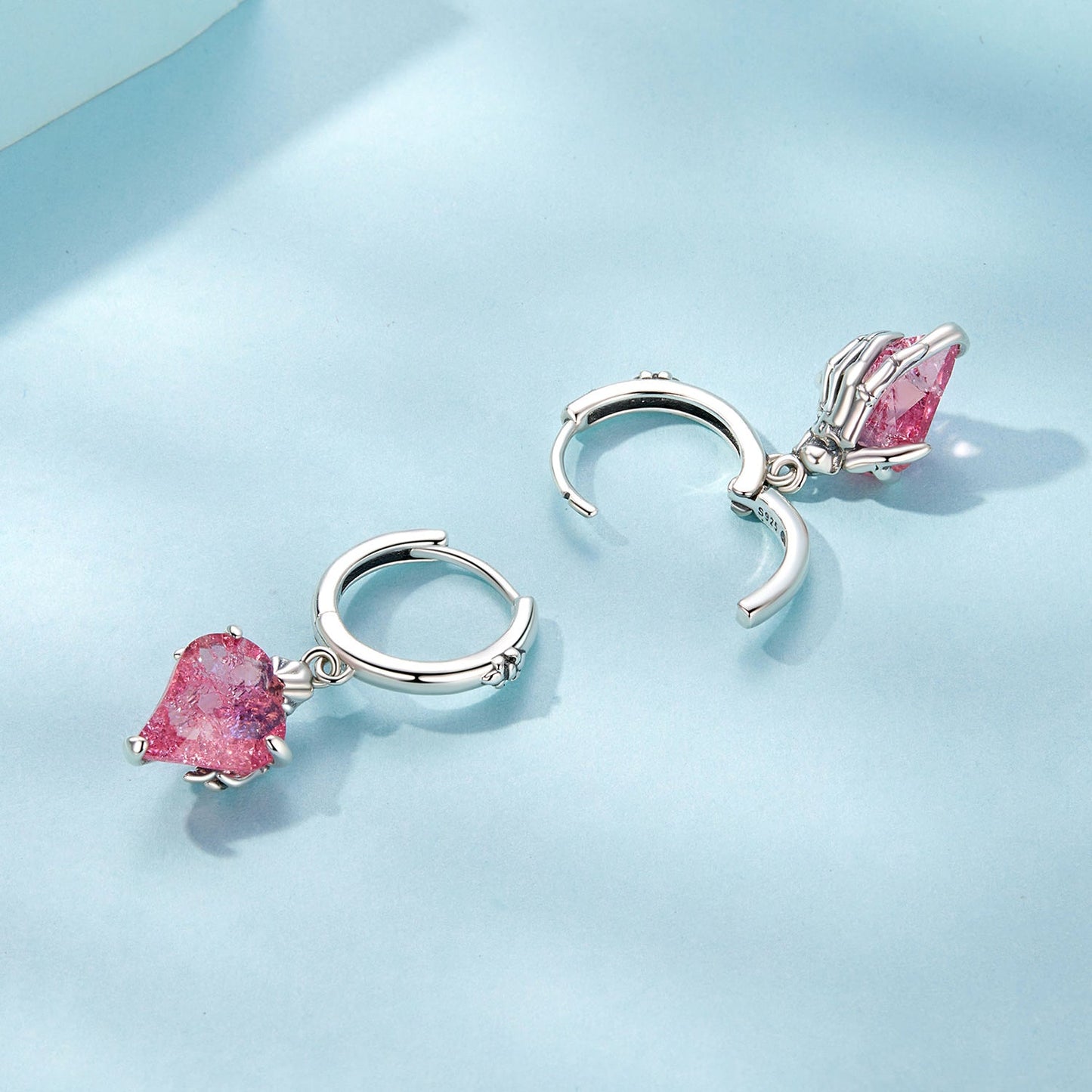 925 Sterling Silver Earrings with Transparent Glass, 28x9mm, Women's Jewelry
