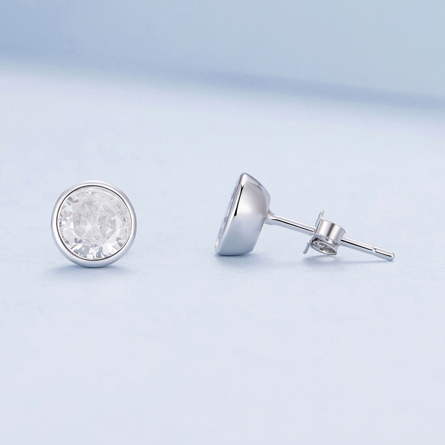 925 Sterling Silver Earrings with Pavé Setting CZ, 7mm, Plated Platinum for Women