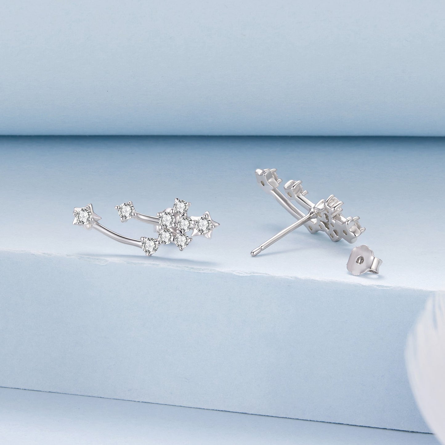 925 Sterling Silver & Brass White Gold Plated Earrings with CZ for Women