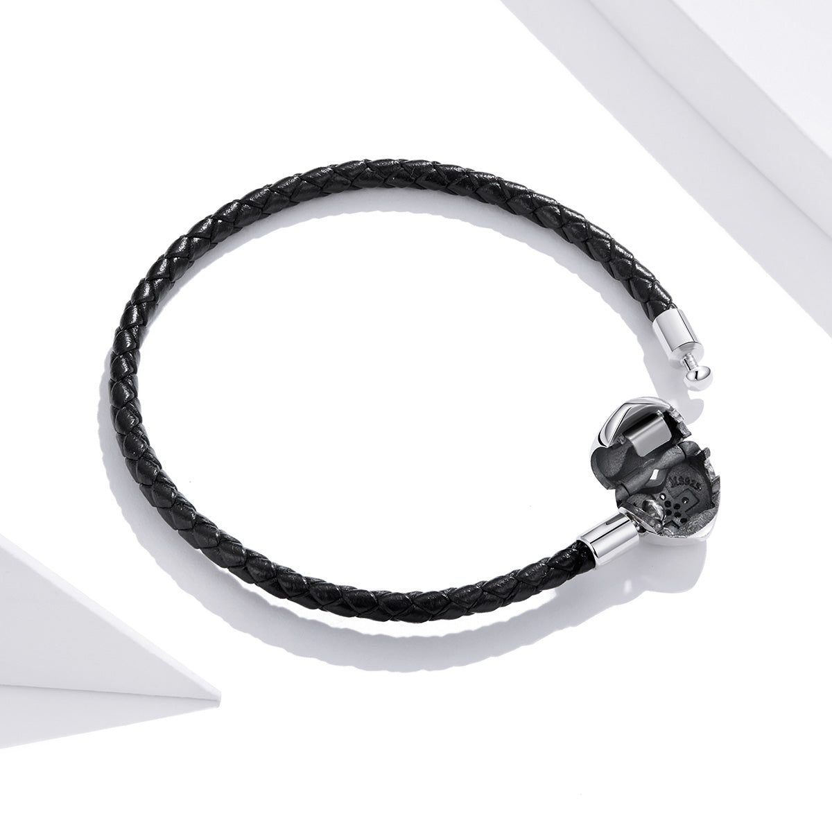 925 Sterling Silver Leather 17cm Bracelet with Oxidized CZ for Women