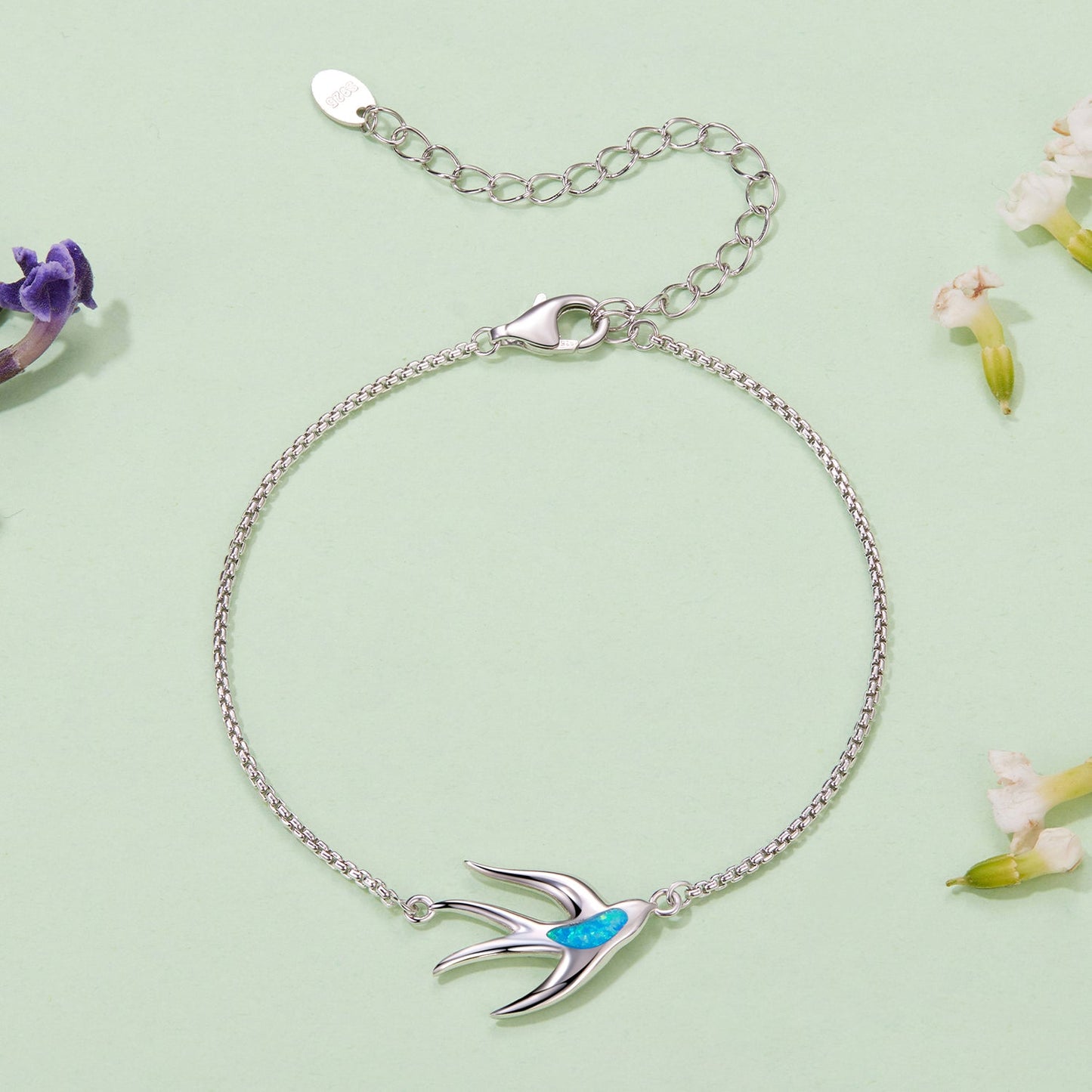 925 Sterling Silver Synthetic Opal Bracelet with White Gold Plating