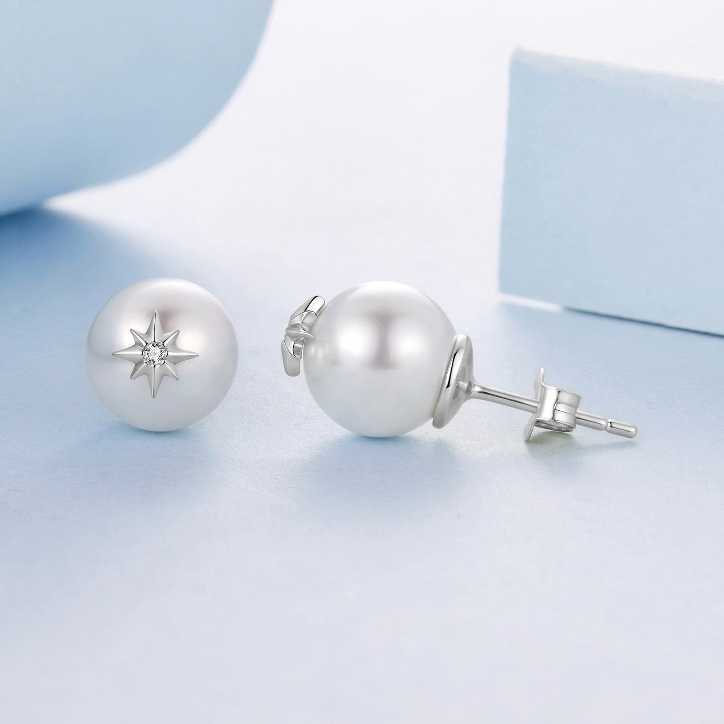 925 Sterling Silver Earrings with CZ and Synthetic Pearl for Women